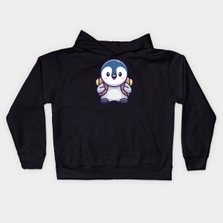 Cute penguin with backpack Kids Hoodie